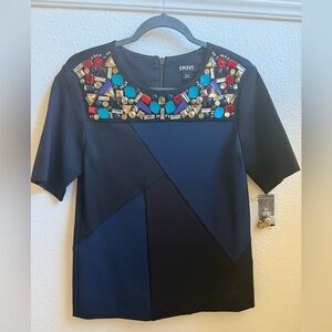 Donna Karan New York DKNY Geometric and Embellished Rhinestone Top, Petite, NWT
